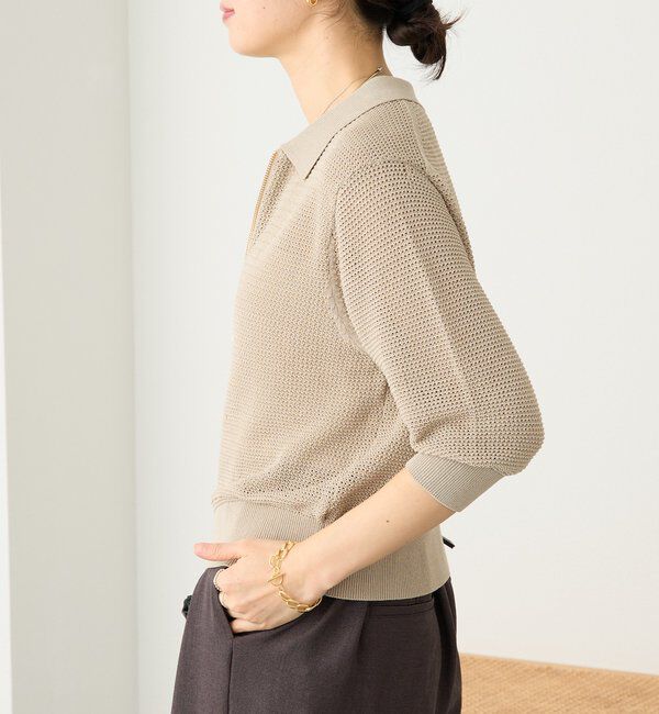  「予約【抜け感】ZIPポロメッシュニット」|カーディガン|