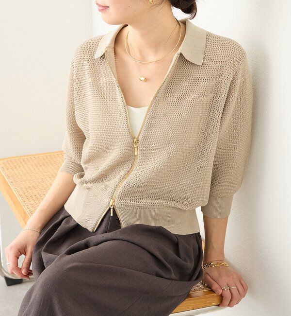  「予約【抜け感】ZIPポロメッシュニット」|カーディガン|