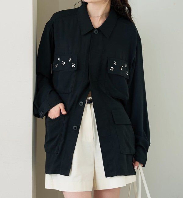  「ポケットビジューカバーオール」|ブルゾン・スタジャン|