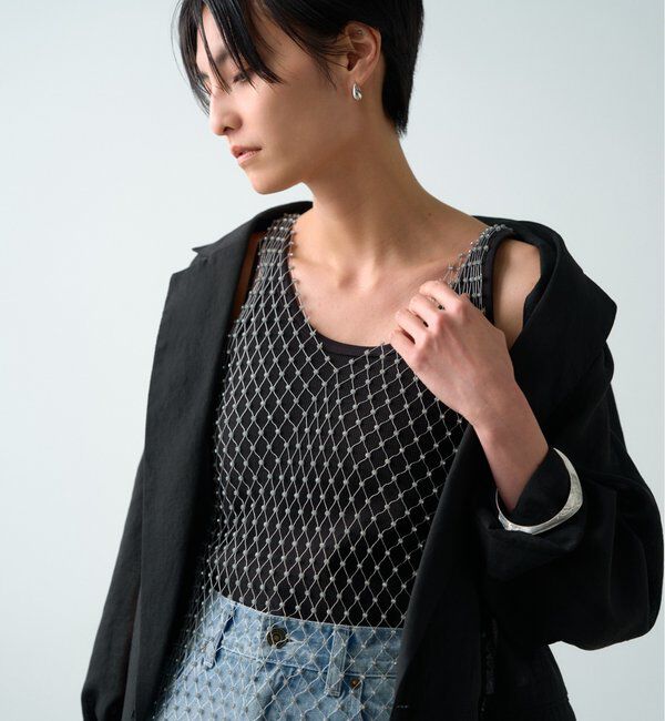  「メッシュビジューワンピース」|ワンピース|シルバー