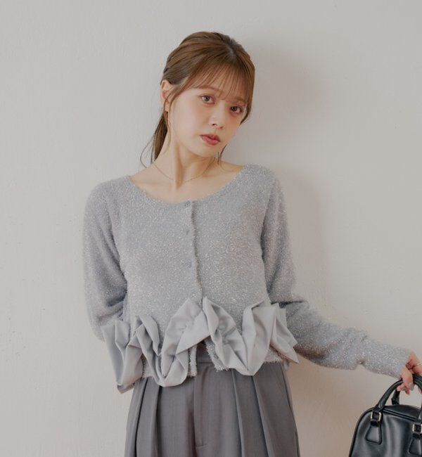  「ねじりフリルデザインラメシャギーカーディガン」|カーディガン|