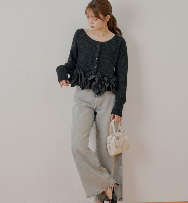  「ねじりフリルデザインラメシャギーカーディガン」|カーディガン|