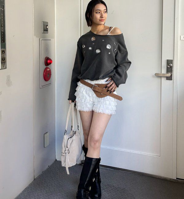  「レースショートパンツ(無地/ドット/チェック/レオパード)」|チノ|