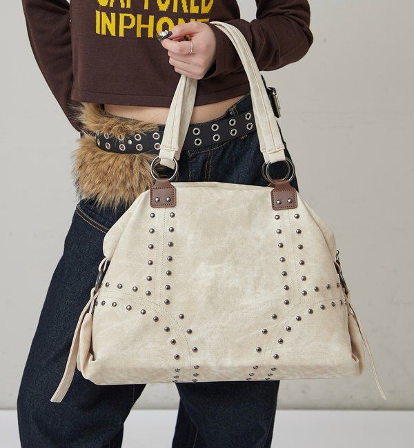  「STUDDED BOSTON BAG」|トートバッグ|アイボリー