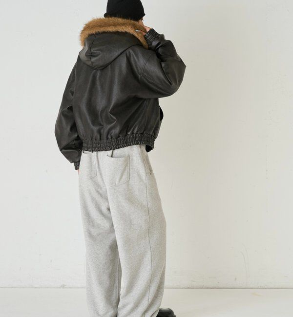 「【2way/ファー取り外し可能】ヴィンテージライクレザーファーフードブルゾン」|ブルゾン・スタジャン|