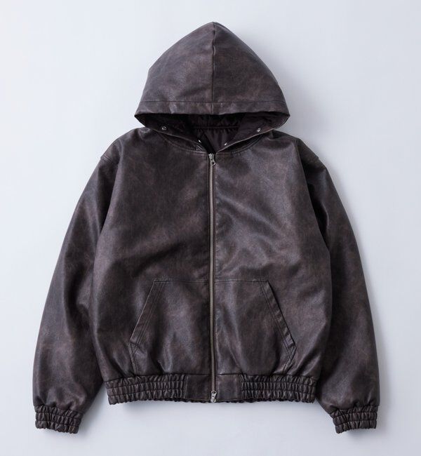  「【2way/ファー取り外し可能】ヴィンテージライクレザーファーフードブルゾン」|ブルゾン・スタジャン|