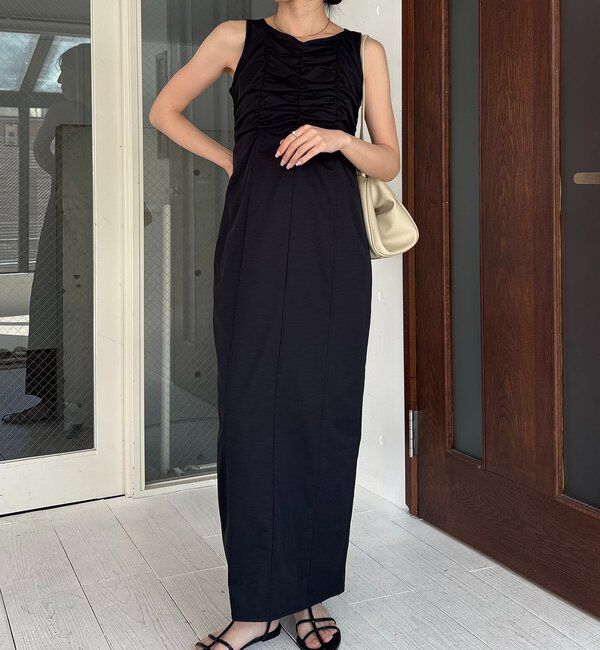  「ギャザーノースリワンピース」|ワンピース|ブラック