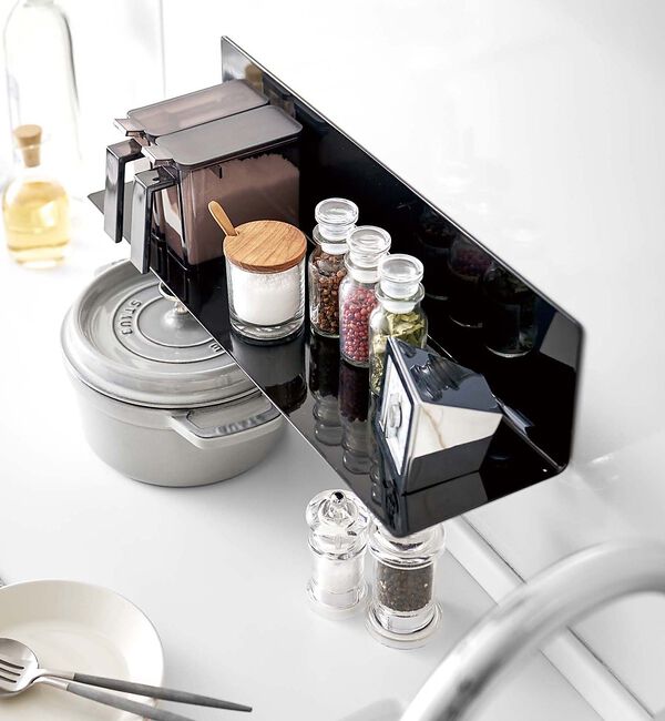 collex「【tower】マグネット キッチン棚 ワイド 浮かせる収納 調味料ラック 小物整」|食器・キッチングッズ|ブラック