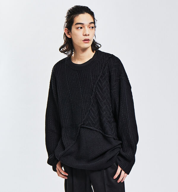 ABAHOUSE「【AH ABAHOUSE】ハンドステッチ プルオーバー ニット」|ニット・セーター|ブラック