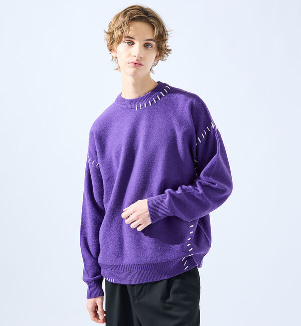 ABAHOUSE「【AH ABAHOUSE】ハンドステッチ プルオーバー ニット」|ニット・セーター|パープル