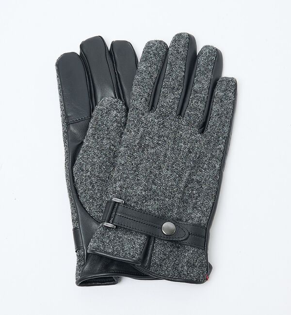 ABAHOUSE「Harris Tweed ベルト付きグローブ / タッチパネル対応」|手袋|グレー