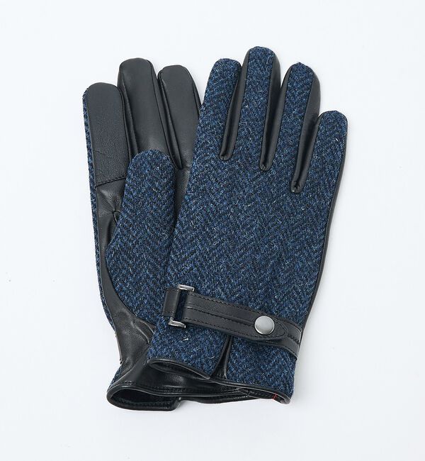 ABAHOUSE「Harris Tweed ベルト付きグローブ / タッチパネル対応」|手袋|ブルー系その他1