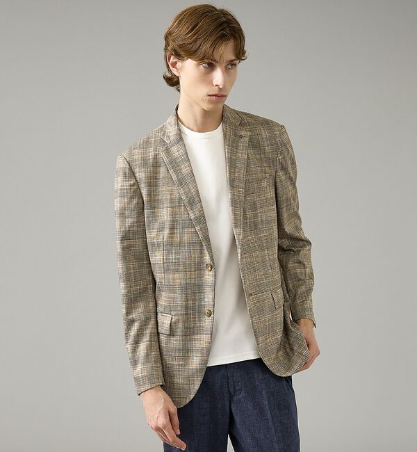 ABAHOUSE「【セットアップ対応】チェック柄 ライトポンチ ジャケット / FLEX JACK」|テーラードジャケット|ベージュ