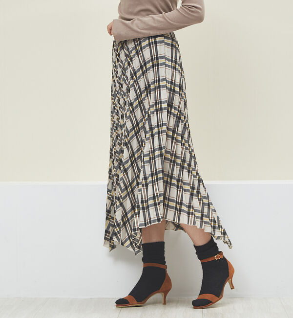 Rouge vif「ランダムヘムプリーツチェックスカート」|スカート|