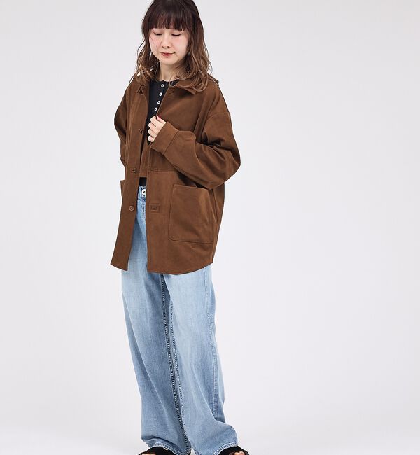 Rouge vif「【LE MELANGE/ル・メランジュ】ECOスウェードシャツジャケット/フェイ」|シャツ・ブラウス|