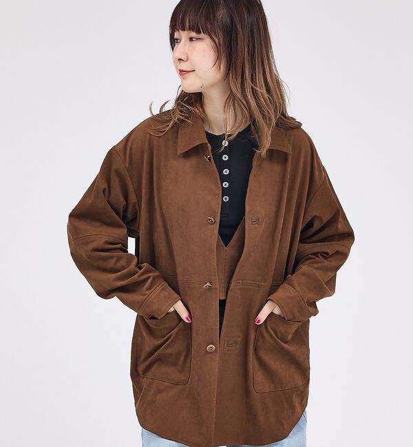 Rouge vif「【LE MELANGE/ル・メランジュ】ECOスウェードシャツジャケット/フェイ」|シャツ・ブラウス|