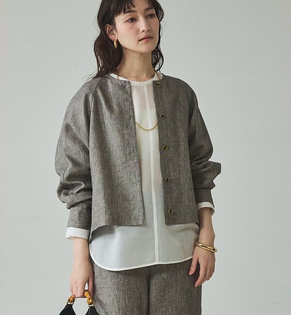 qualite「ラメリネンフォルムブルゾン」|ブルゾン・スタジャン|グレージュ