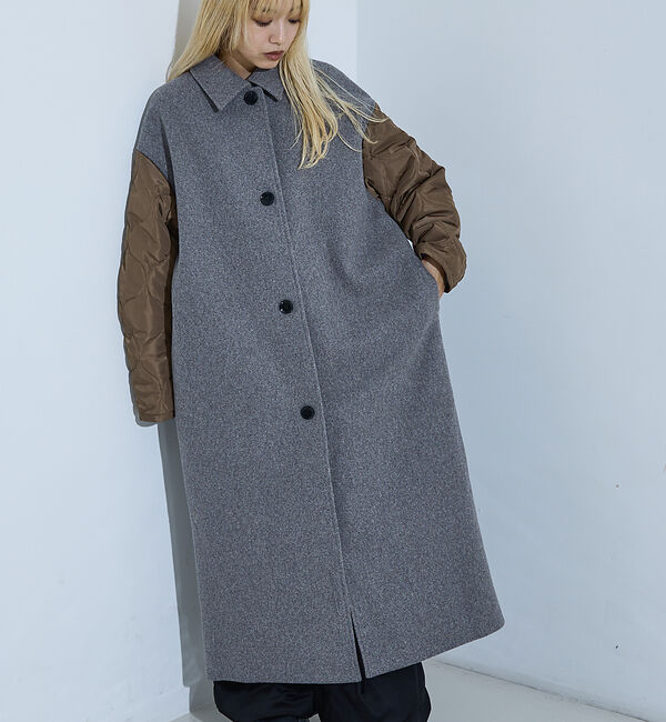 NOMINE「袖キルティングステンカラーコート」|ステンカラーコート|キャメル