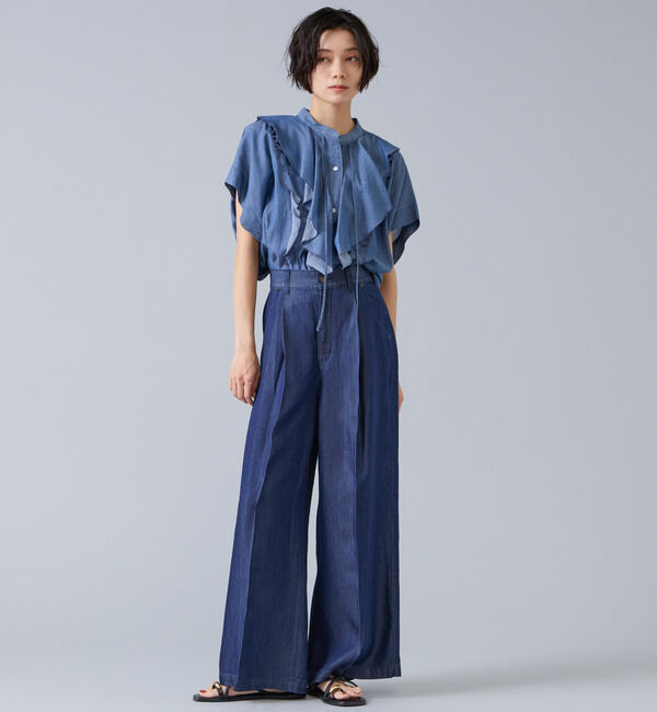 Liesse「6オンステンセルデニムバギーパンツ」|デニム|ネイビー