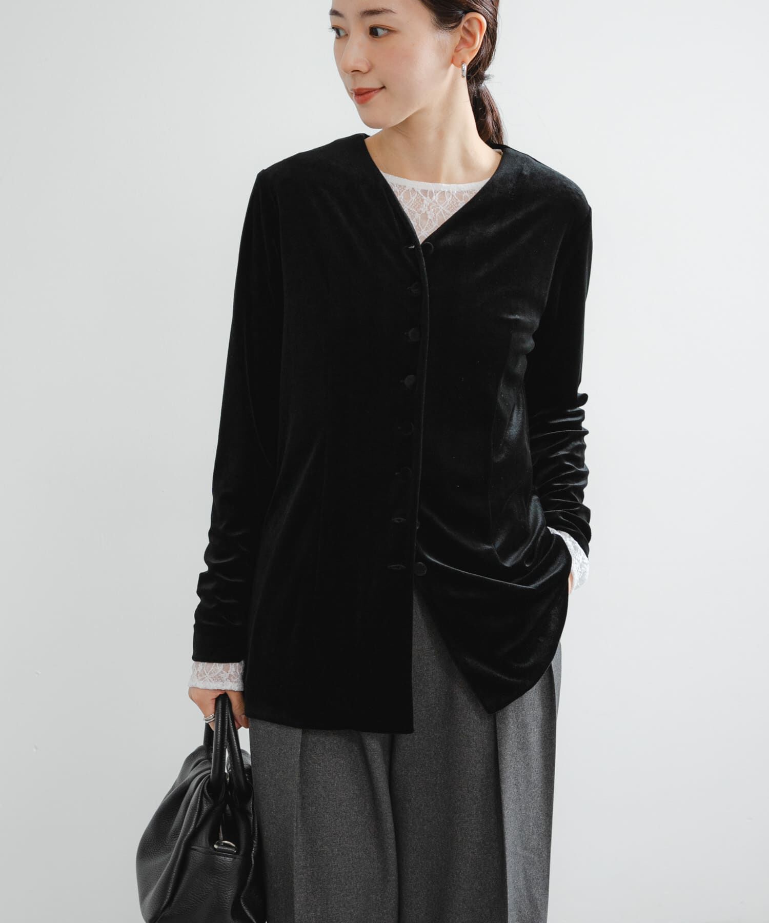 URBAN RESEARCH「ベロアカーディガン」|カーディガン|ブラック