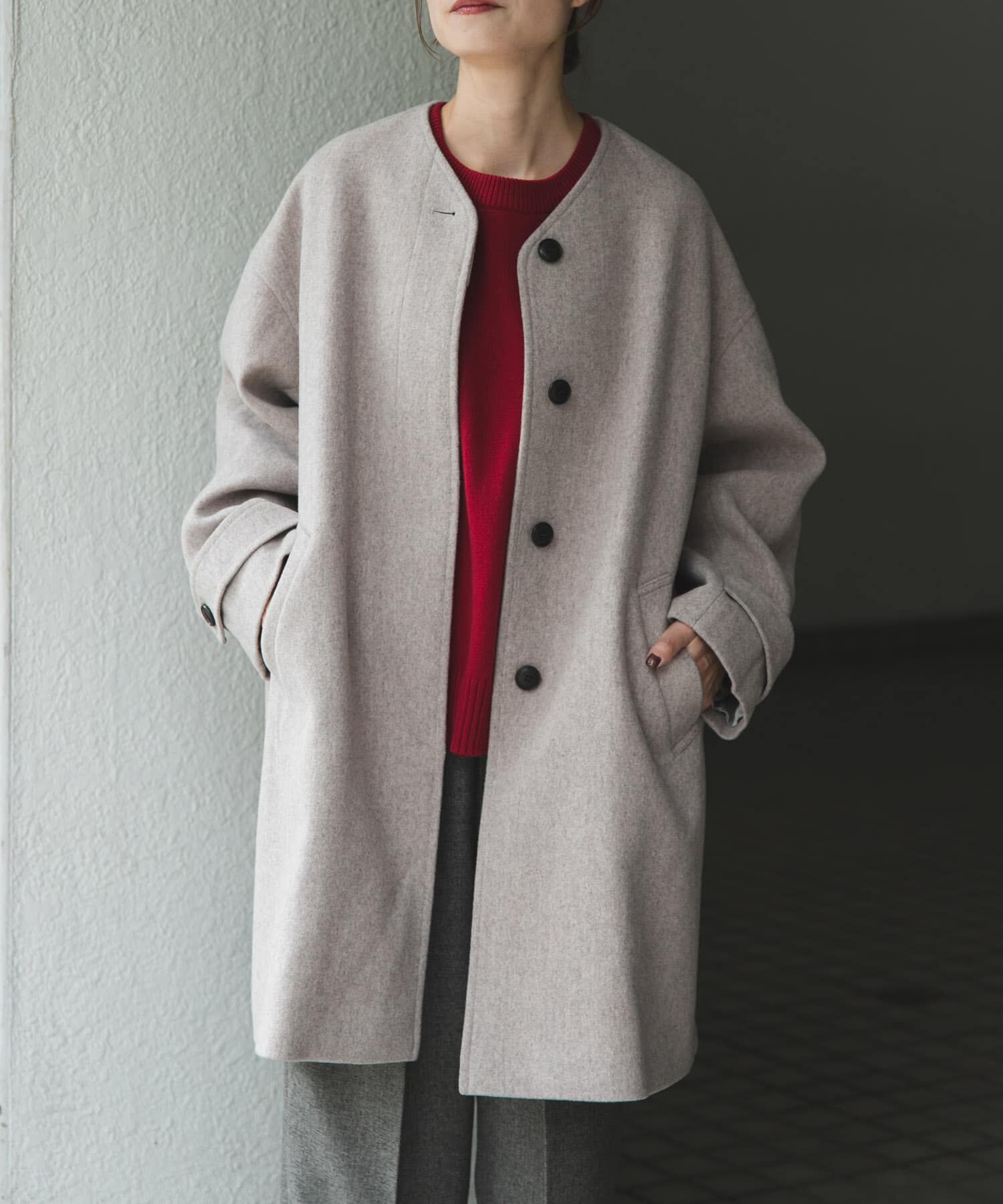 URBAN RESEARCH DOORS「FORK&SPOON　ウールノーカラーコート」|ノーカラーコート|