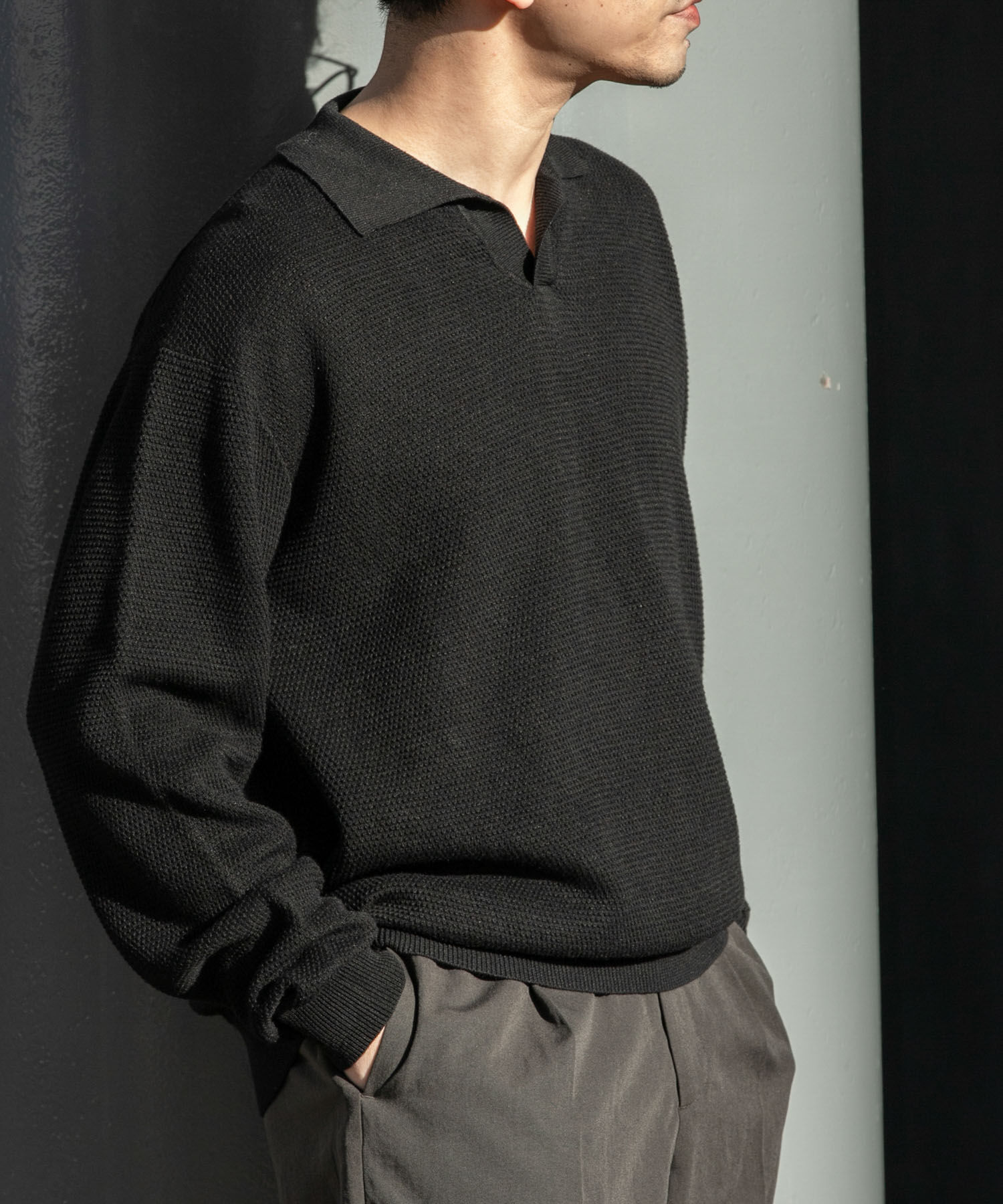 URBAN RESEARCH ROSSO「『WEB限定』変形カノコスキッパーニットポロ」|ニット・セーター|ブラック