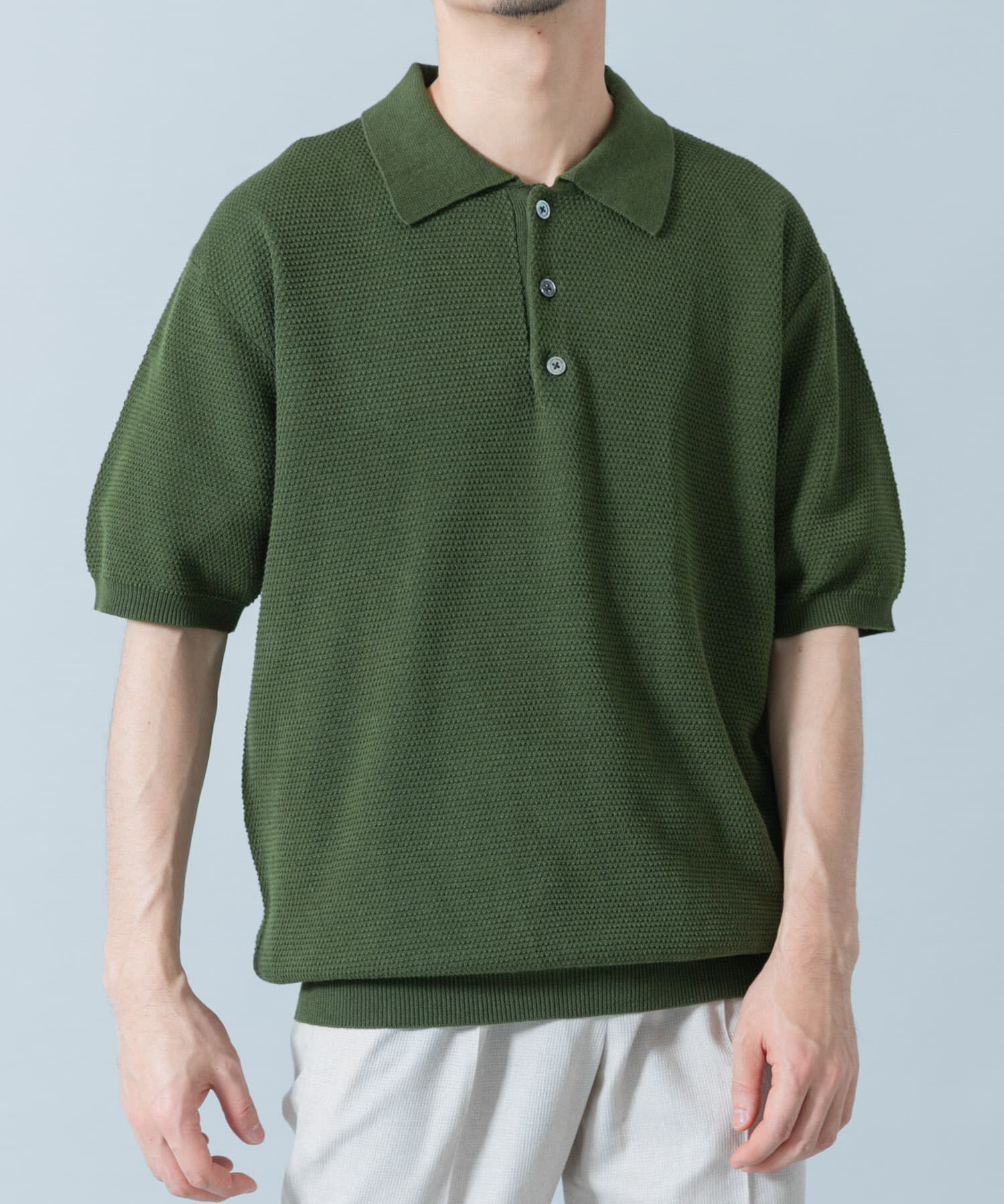 URBAN RESEARCH ROSSO「『WEB限定』変形カノコ半袖ニットポロ」|ポロシャツ|カーキ