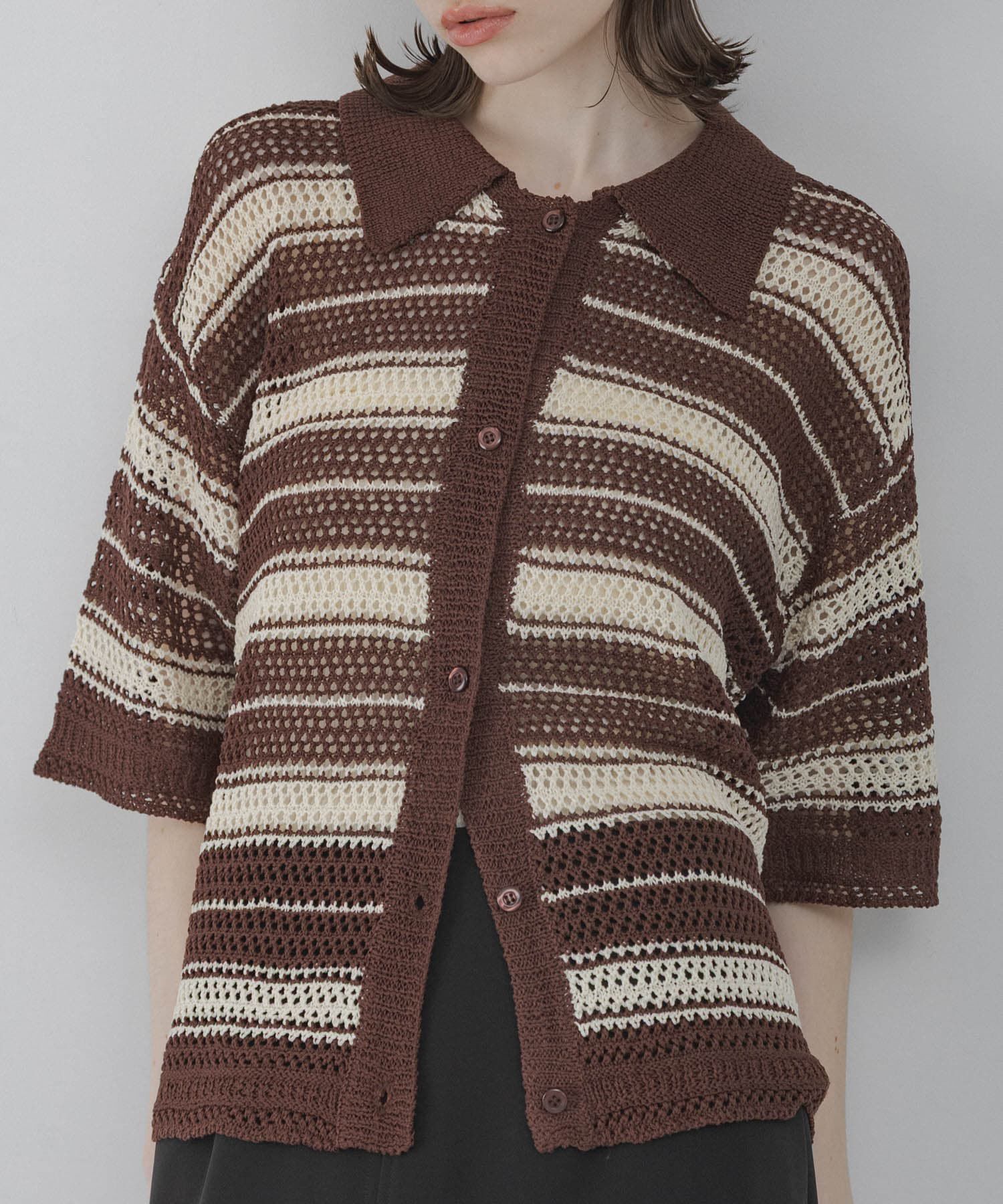 Sonny Label 「メッシュニットオーバーシャツ」|ニット・セーター|ブラウン