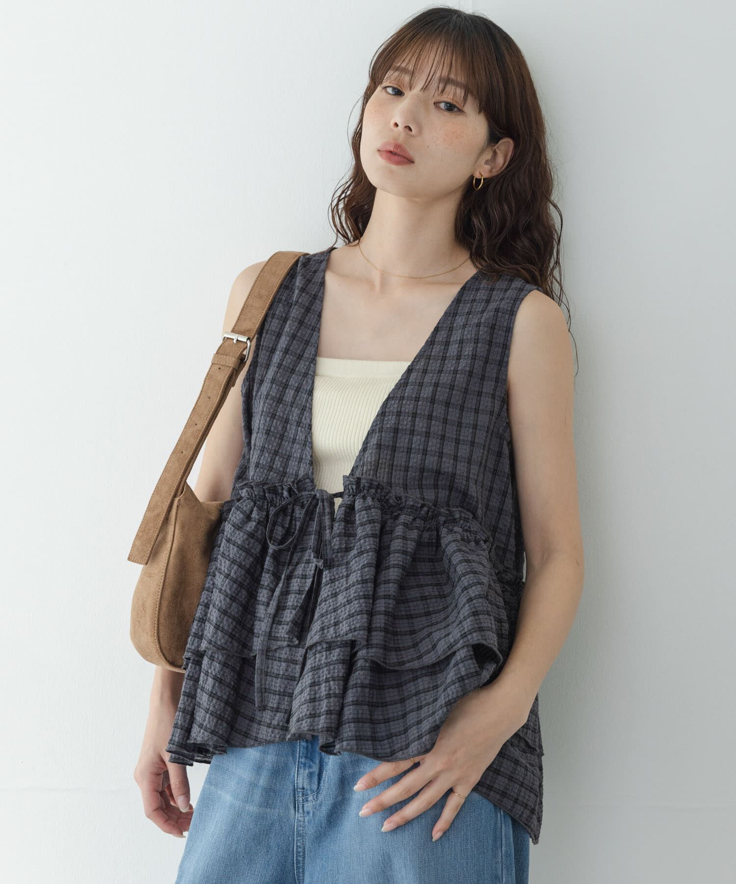 Sonny Label 「サッカーチェックペプラムベストブラウス」|シャツ・ブラウス|