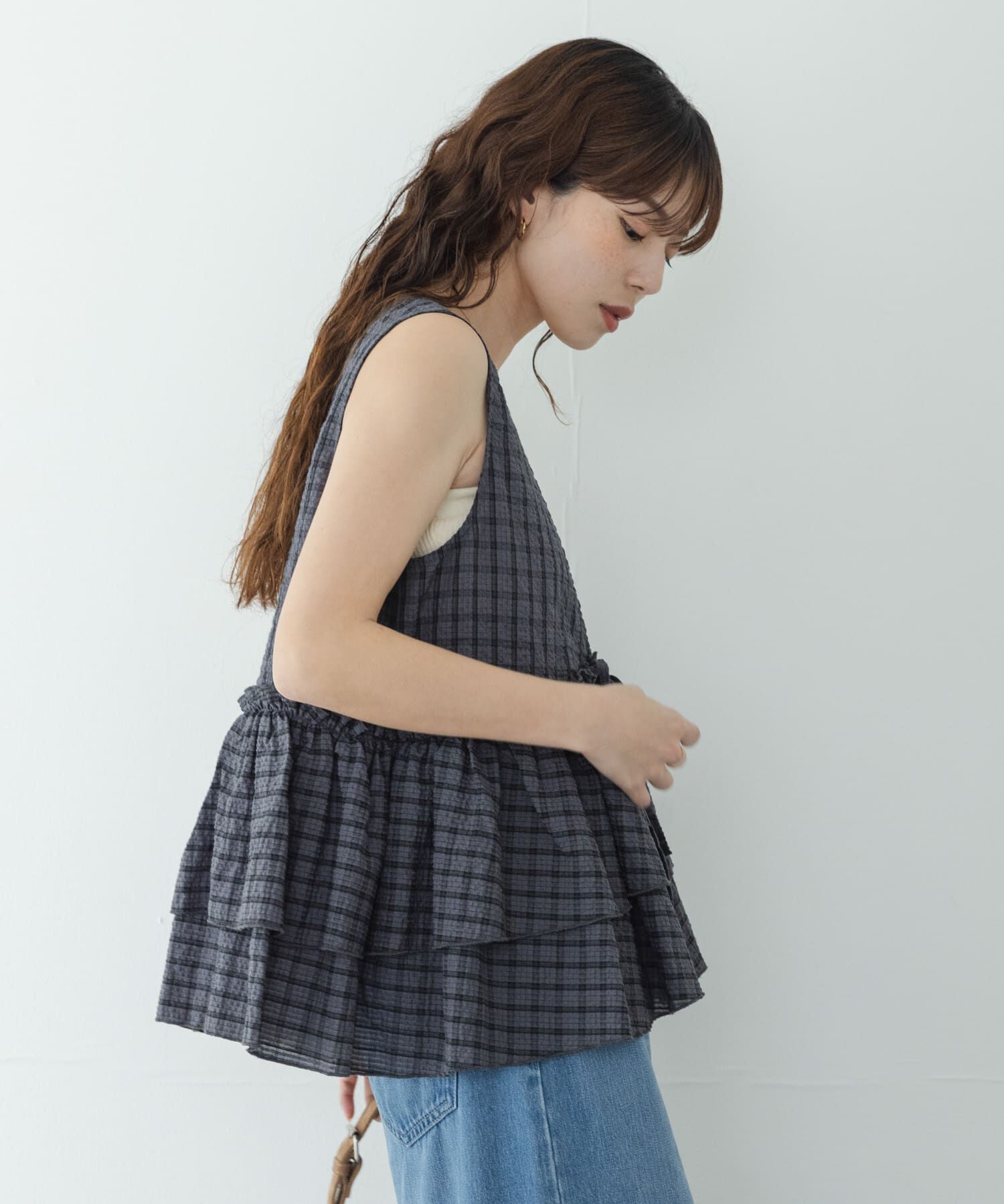 Sonny Label 「サッカーチェックペプラムベストブラウス」|シャツ・ブラウス|