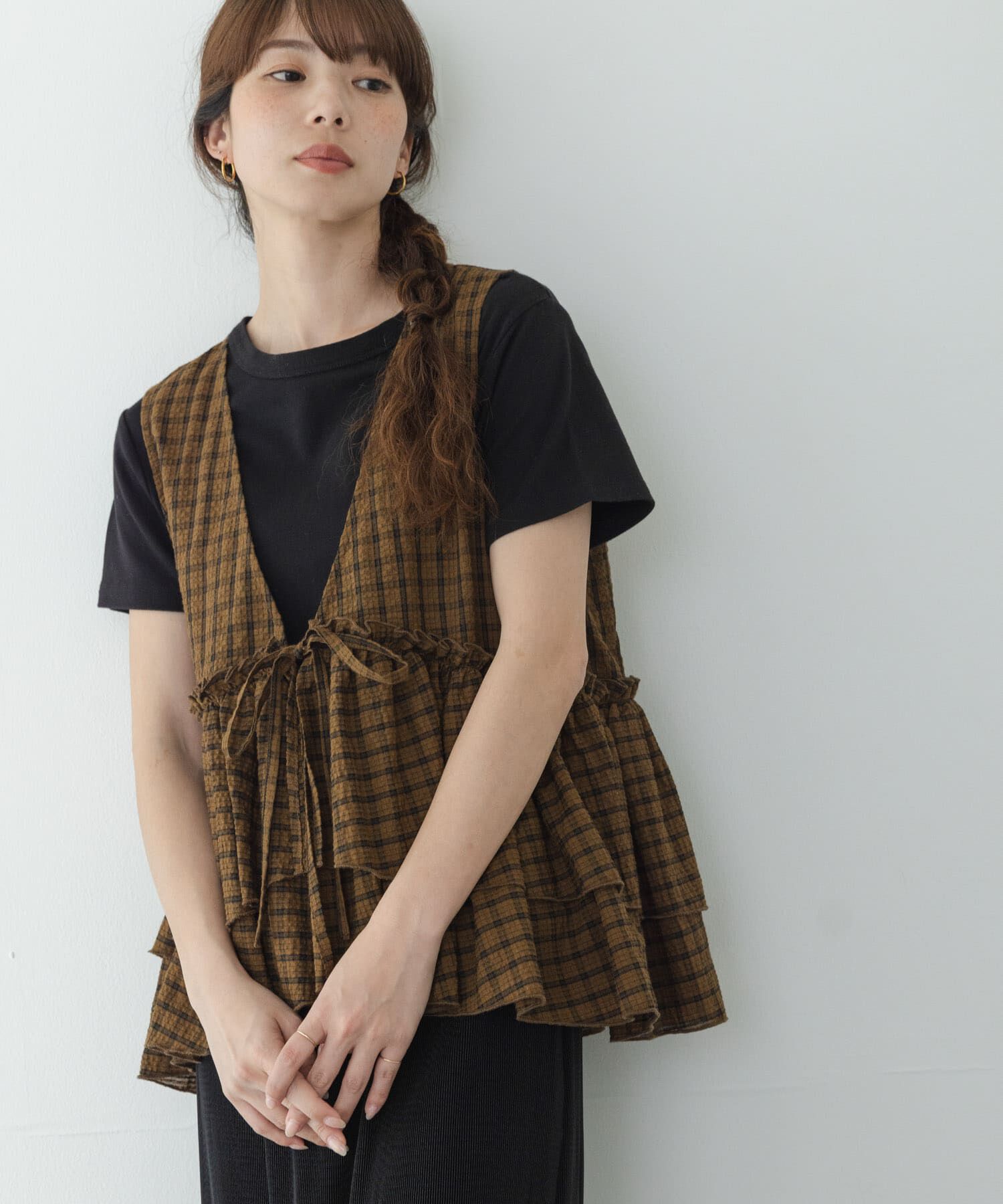 Sonny Label 「サッカーチェックペプラムベストブラウス」|シャツ・ブラウス|