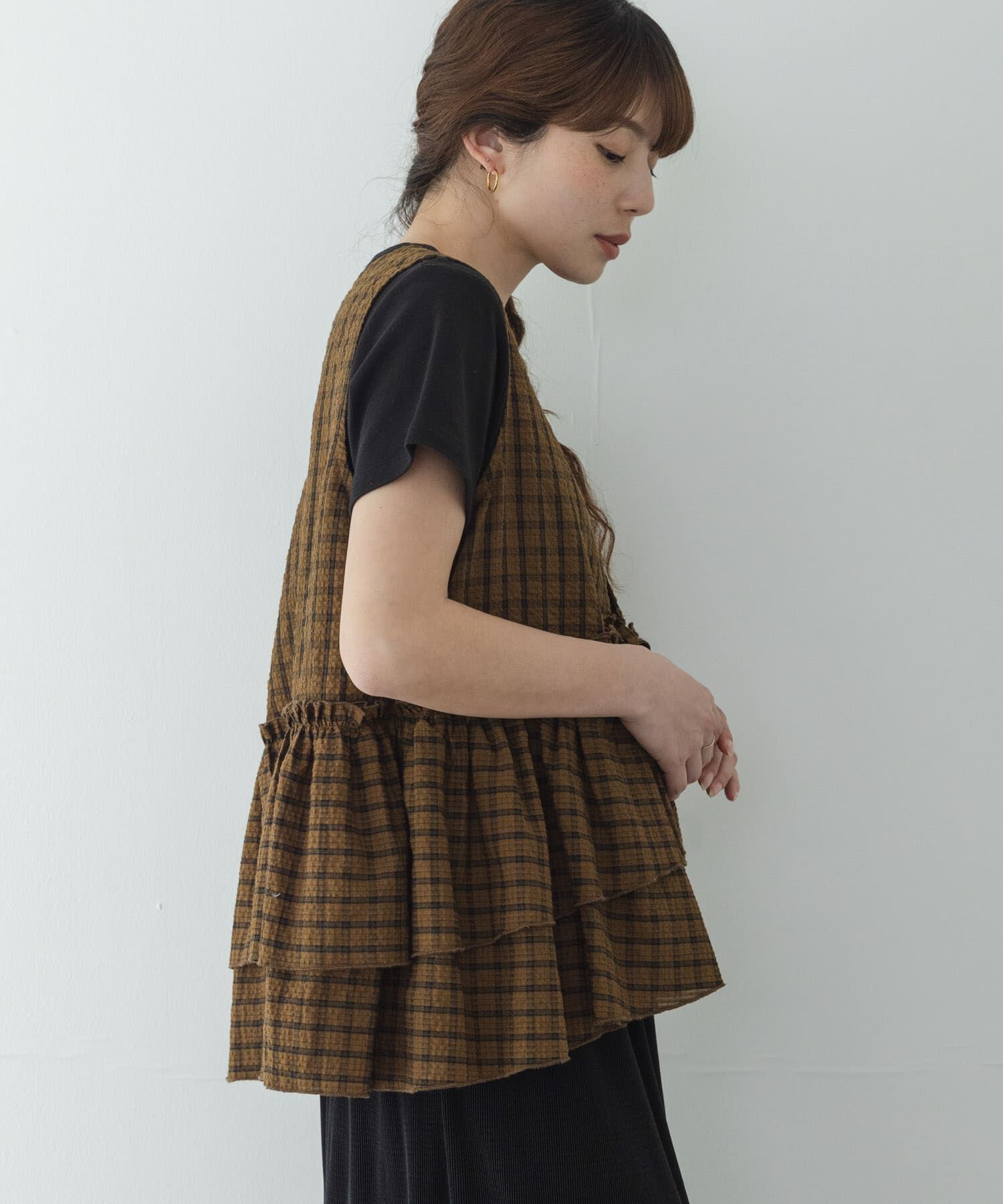 Sonny Label 「サッカーチェックペプラムベストブラウス」|シャツ・ブラウス|