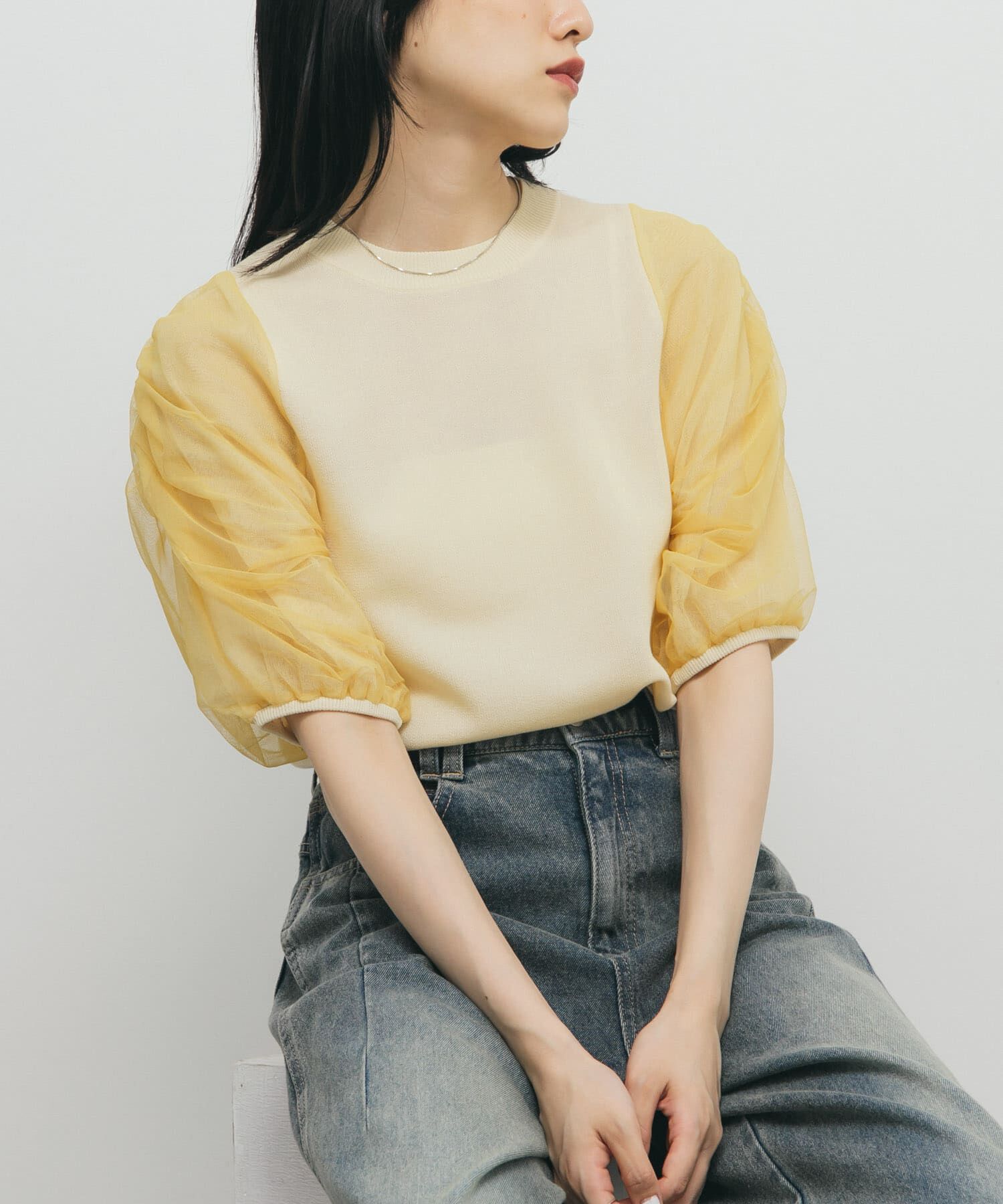  「チュールスリーブニット」|ニット・セーター|