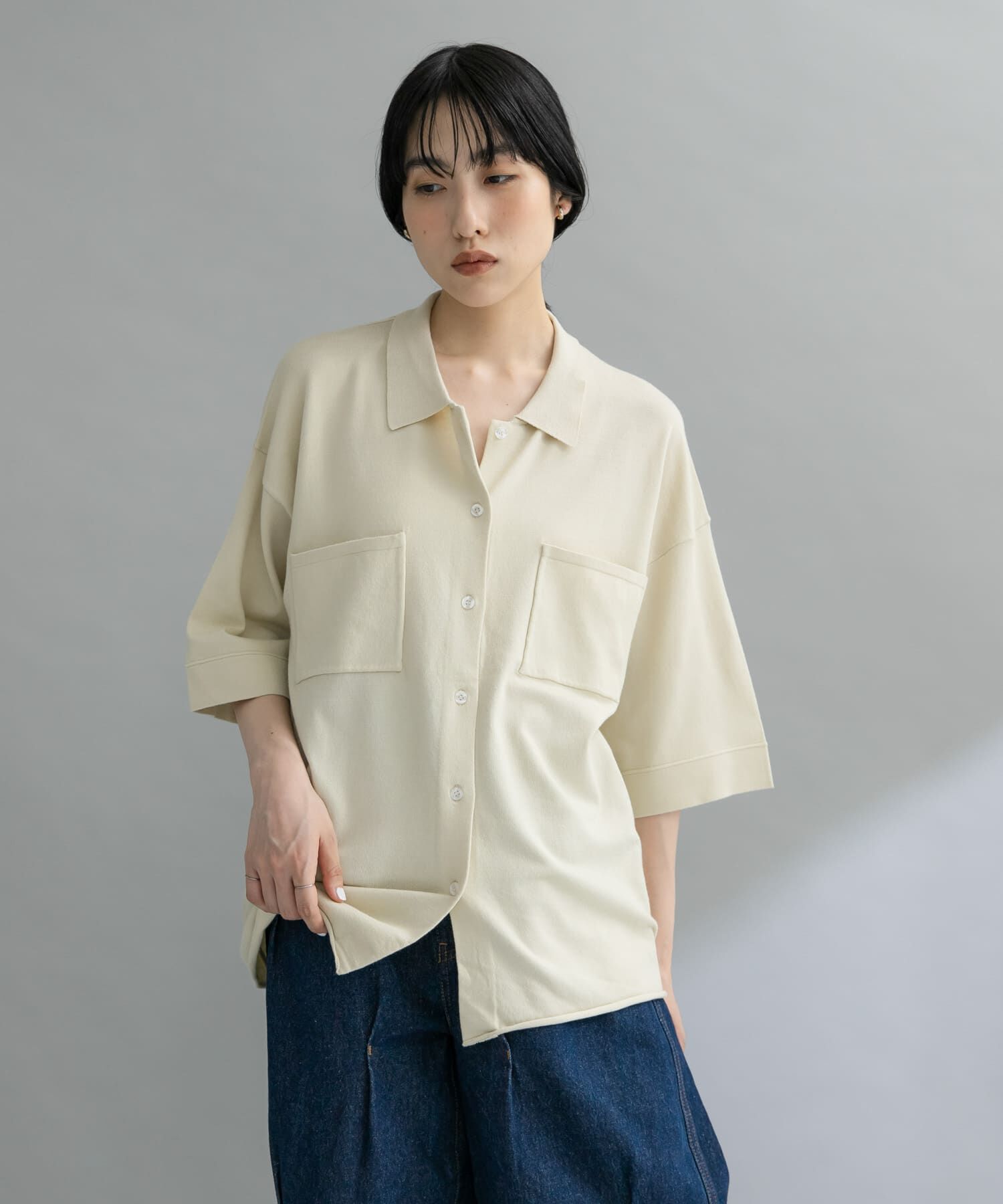  「『WEB限定』ルーズシルエットニットシャツ」|ニット・セーター|