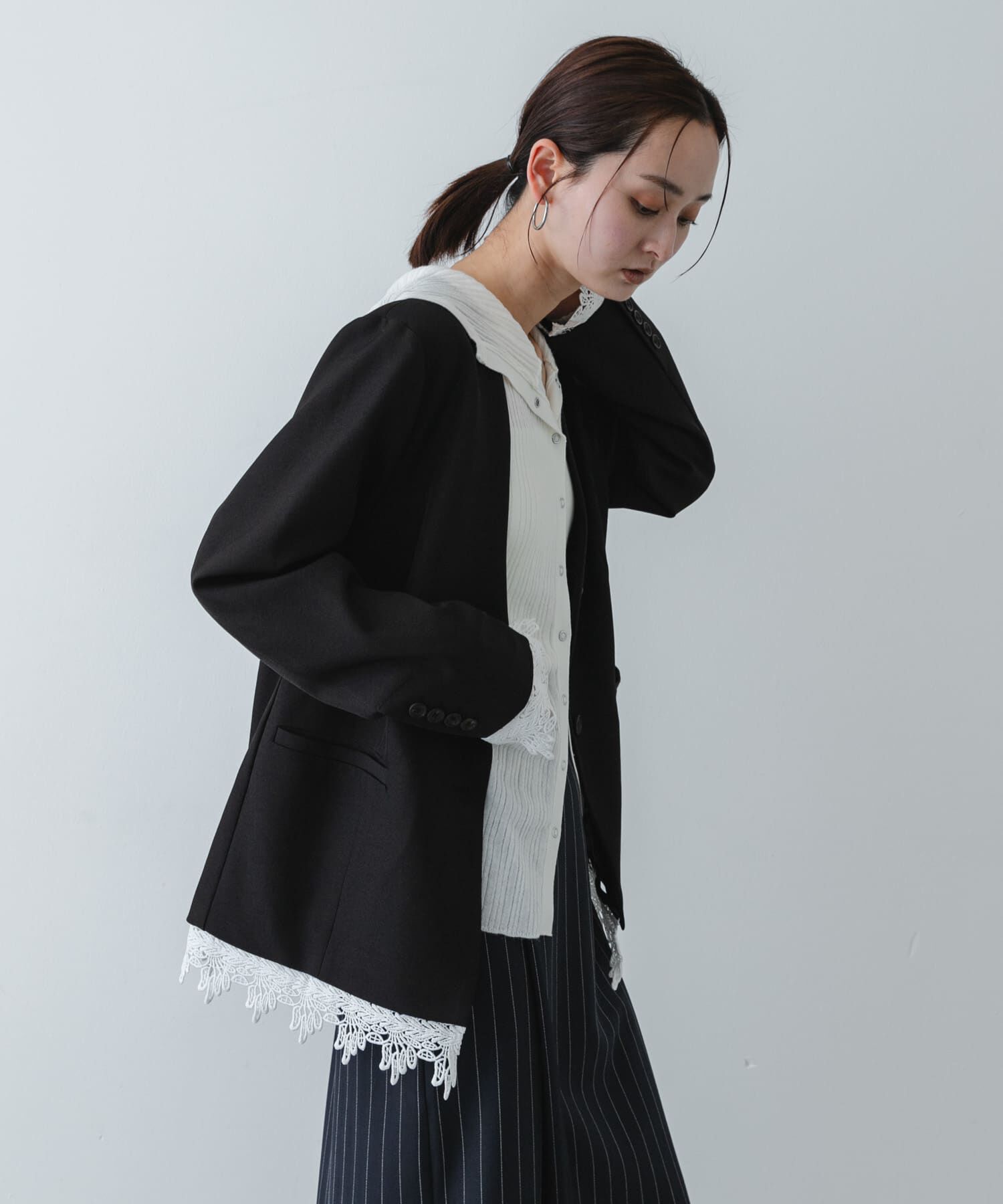 SENSE OF PLACE by URBAN RESEARCH「レースレイヤードノーカラージャケット」|ノーカラージャケット|