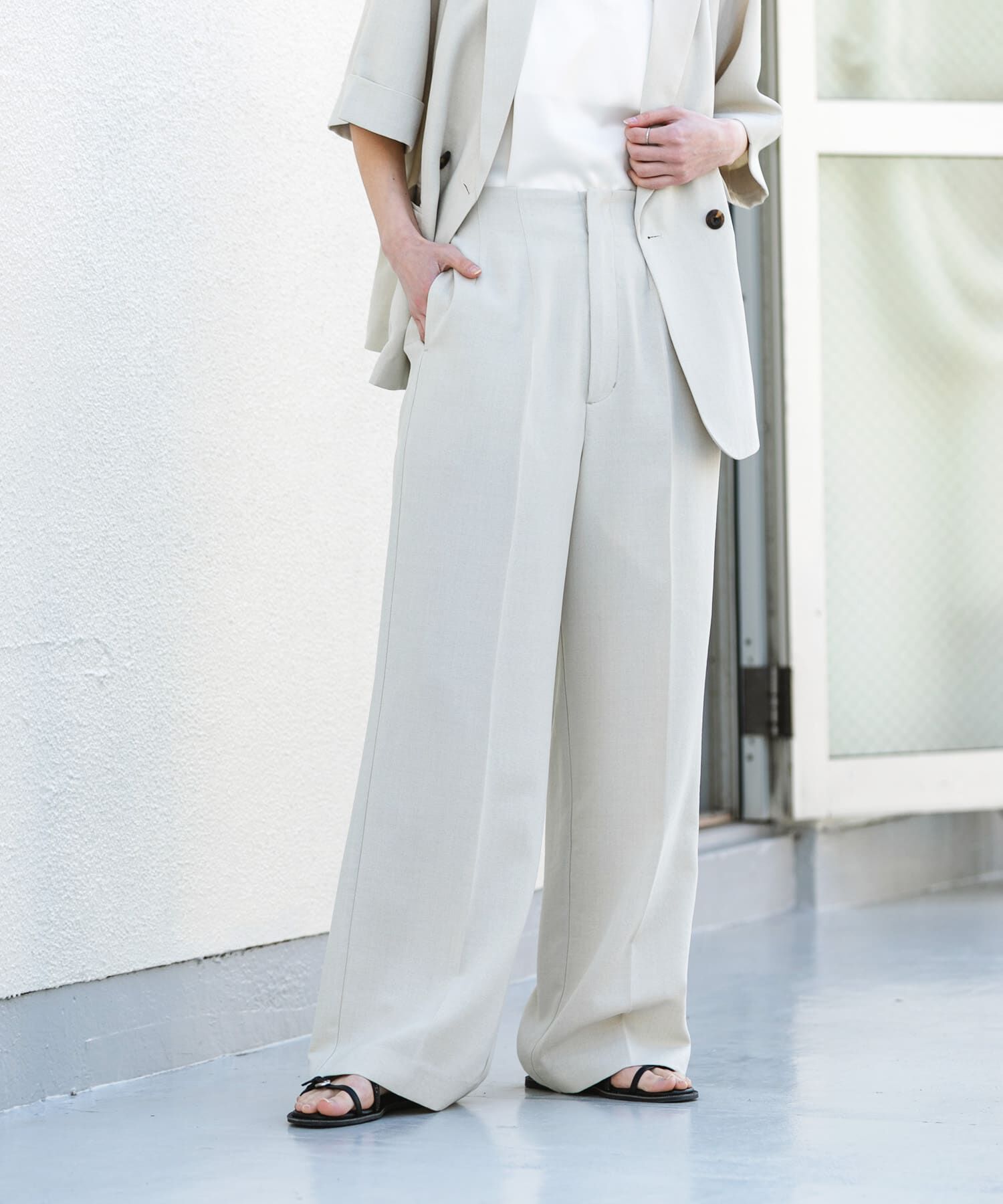 SENSE OF PLACE by URBAN RESEARCH「『一部WEB限定』『UR TECH DRYLUXE』リネンライクワイドパンツ」|その他|ライトベージュ