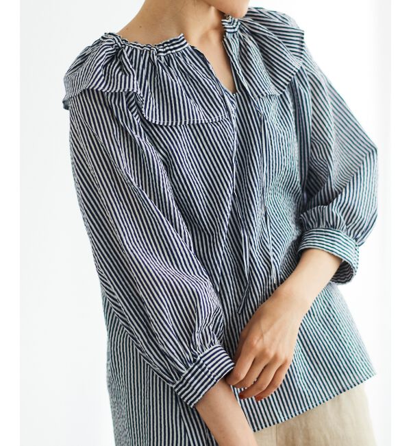 le.coeur blanc「ストライプフリルカラーブラウス」|シャツ・ブラウス|
