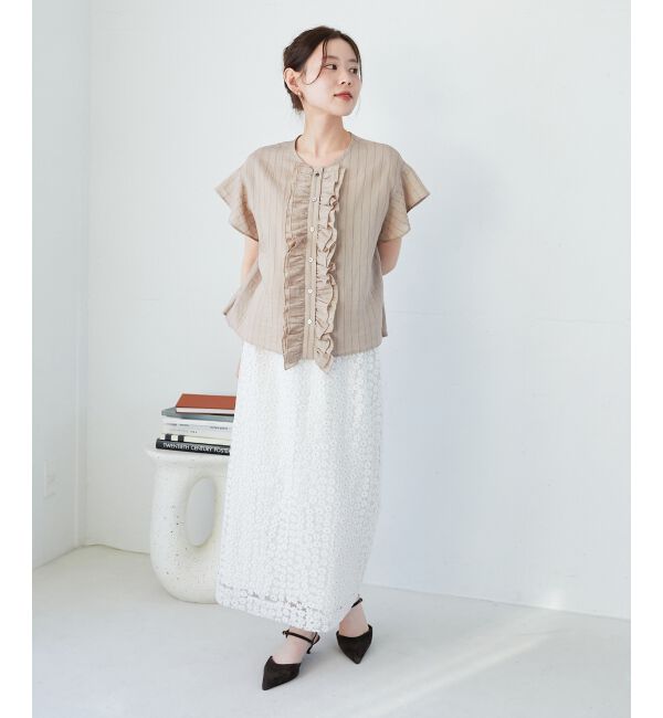  「ストライプフロントフリルブラウス」|シャツ・ブラウス|