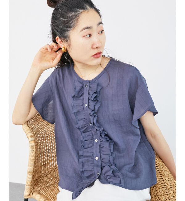  「ストライプフロントフリルブラウス」|シャツ・ブラウス|