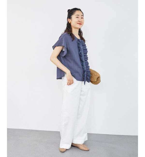  「ストライプフロントフリルブラウス」|シャツ・ブラウス|