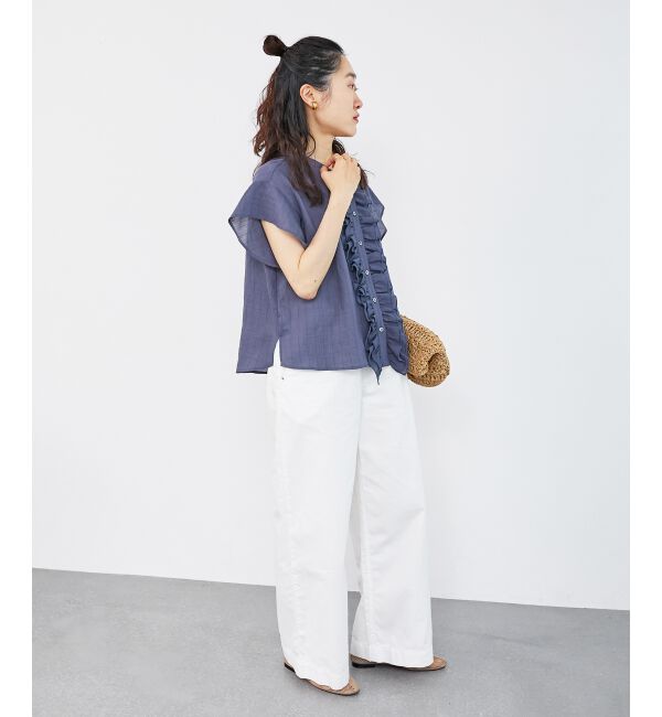  「ストライプフロントフリルブラウス」|シャツ・ブラウス|