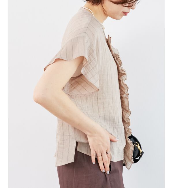  「ストライプフロントフリルブラウス」|シャツ・ブラウス|