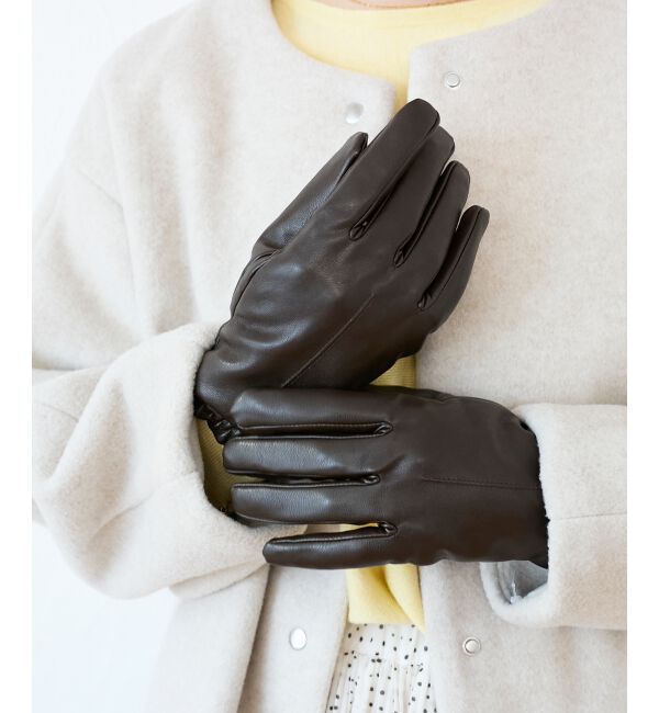  「ギャザーフェイクレザーグローブ」|手袋|