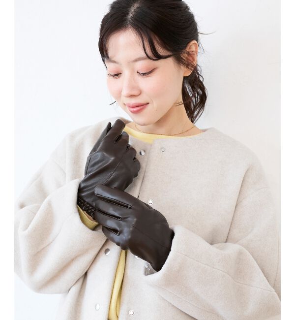  「ギャザーフェイクレザーグローブ」|手袋|