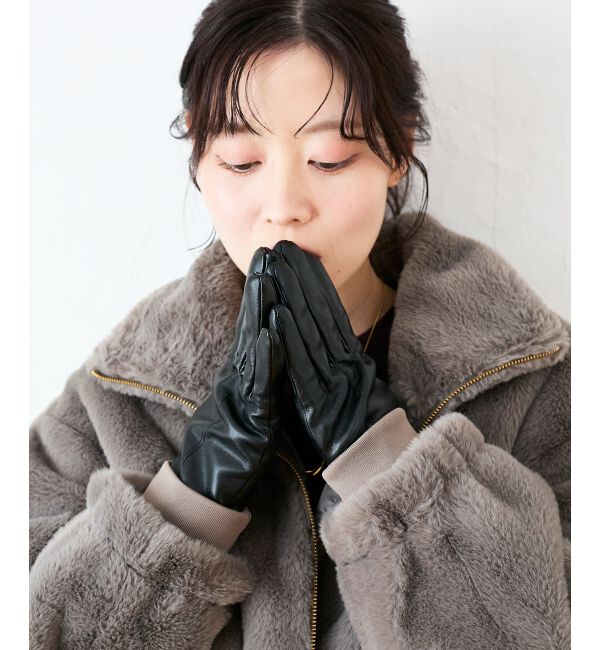  「ギャザーフェイクレザーグローブ」|手袋|