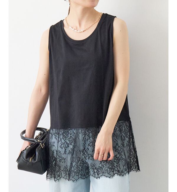  「裾レースタンク」|タンクトップ|ブラック