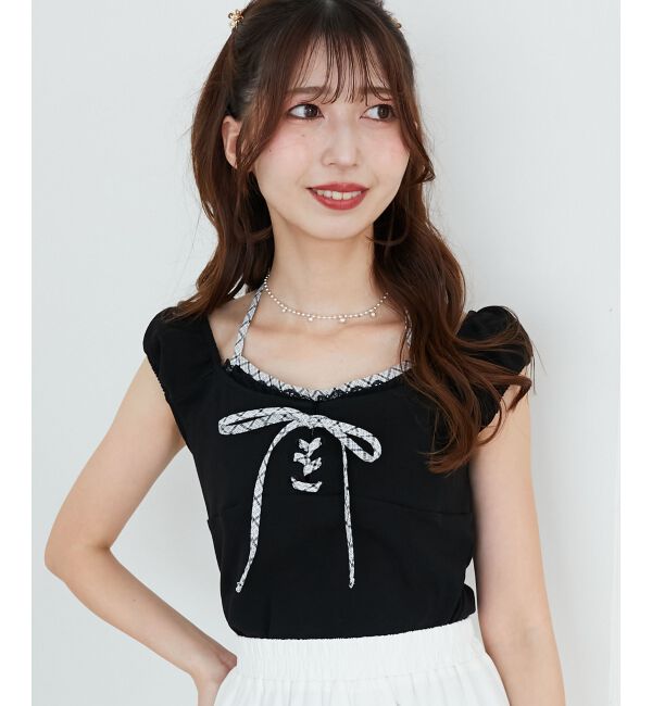  「配色ホルターネックトップス」|Tシャツ・カットソー|ブラック