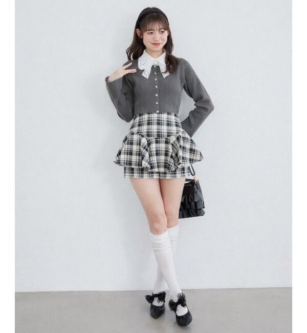  「リボンレース襟ニットカーディガン」|カーディガン|