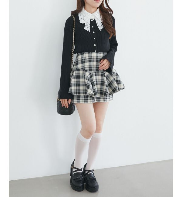  「リボンレース襟ニットカーディガン」|カーディガン|