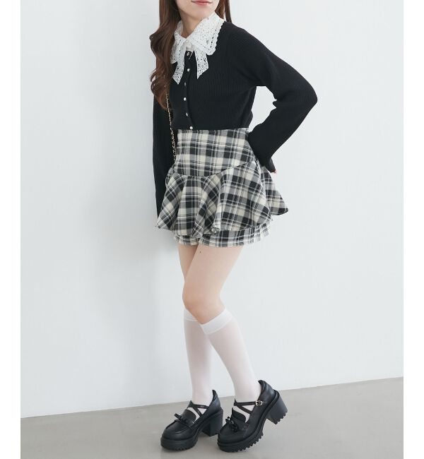  「リボンレース襟ニットカーディガン」|カーディガン|